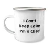 Funny Chef Gifts from Friends for Birthday, I Can't Keep Calm I'm A Chef, Camping Mug, 12 oz, Stainless Steel with Enamel Finish - Image 1